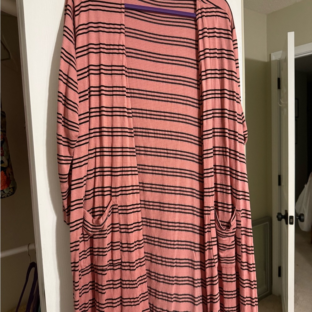 LuLaRoe Pink and Black Striped Cardigan